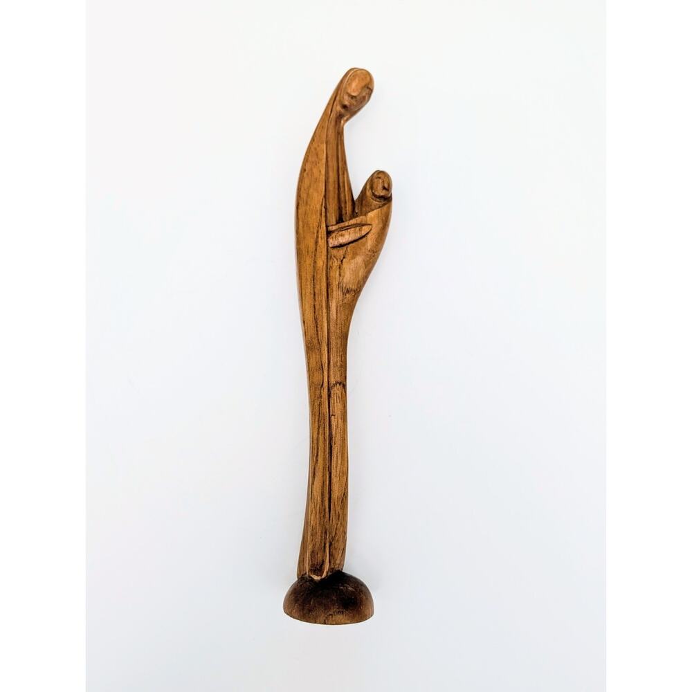Hand Carved Mid-Century Wood Virgin Mary Statue Catholic Art Figure Stylized
